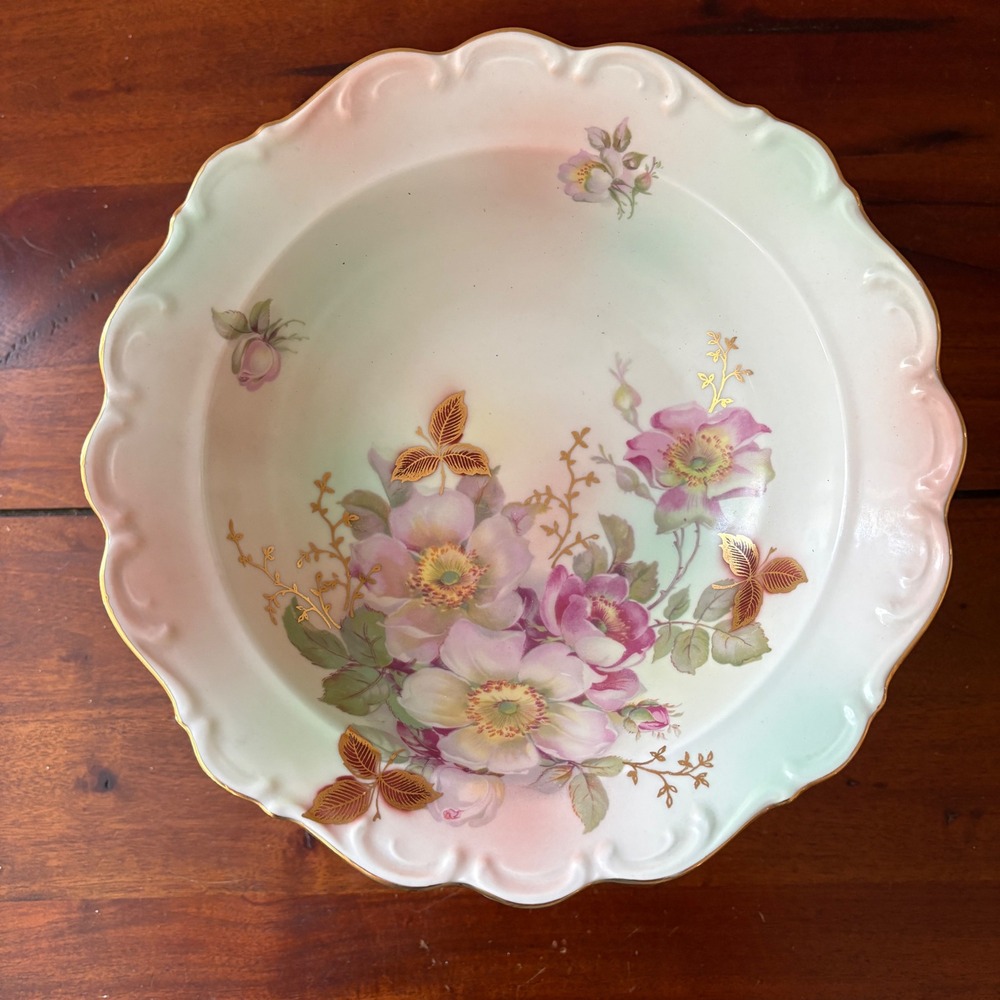 Schumann Arzberg Bavaria Pedestal Bowl Floral Gold‎ Gilt Scalloped German 56 - Picture 3 of 9